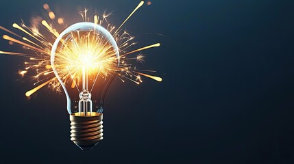 Poster - Explosion of lightbulb with creativity and crash effect concept. Bright light bulb with sparks symbolizing innovation and creativity.