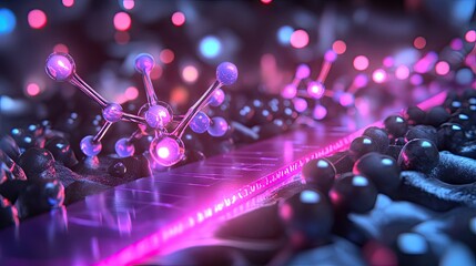 Poster - Abstract Molecular Structure with Colorful Light Effects and Particles