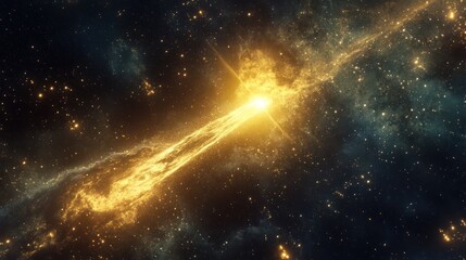 Wall Mural - a bright golden cosmic event radiating light across the expansive dark space