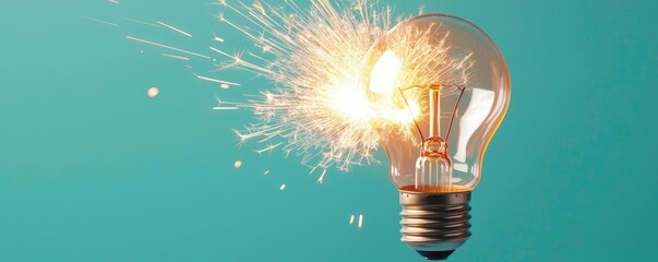 Poster - Explosion of lightbulb with creativity and crash effect concept. An electrifying light bulb shattering with dynamic energy.