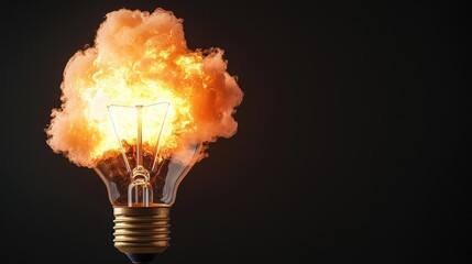 Poster - Explosion of lightbulb with conceptual creativity crash concept. A bulb igniting with an explosive burst of fire and energy.