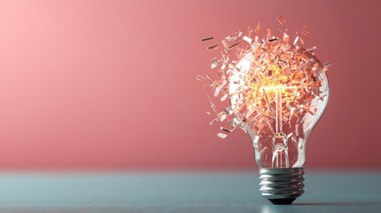 Poster - Explosion of lightbulb in electric filament destruction concept. A shattered light bulb representing ideas and innovation.