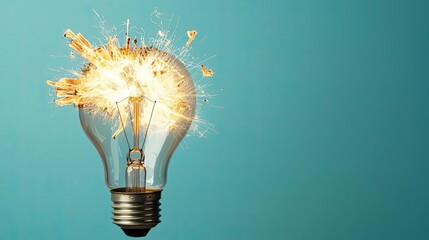 Poster - Explosion of lightbulb with creativity and crash effect concept. A creative explosion inside a light bulb representing innovation.