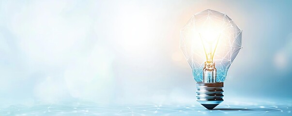 Poster - Polygon lightbulb in digital exchange illustration concept. A glowing light bulb symbolizes innovation and bright ideas.