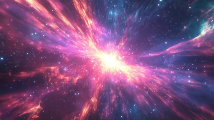 Wall Mural - A vibrant cosmic nebula erupts with glowing colors and patterns