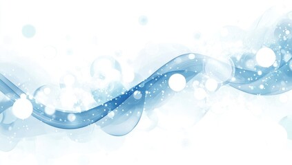 Poster - Abstract design with blue waves and white bokeh on a white background.