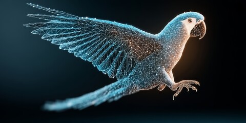 Poster - abstract holographic parrot in digital flight a representation of technology and innovation