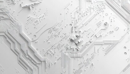Poster - Abstract white circuit board pattern background with intricate lines and shapes.