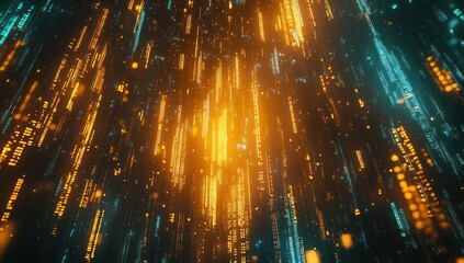 Poster - Abstract digital art with glowing orange and blue lines creating a futuristic effect.