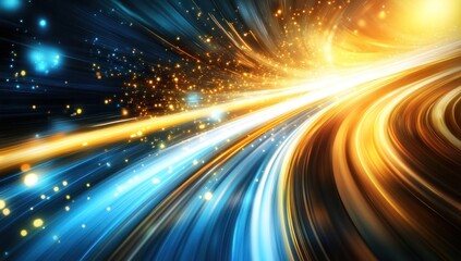 Poster - Abstract light streaks in blue and gold colors create a dynamic effect.