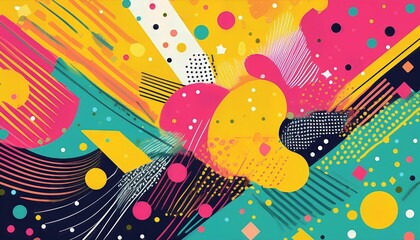 Poster - vibrant pop art splashes of color animate dynamic patterned background, showcasing energy and creati