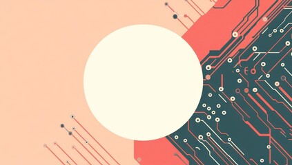 Poster - Abstract circuit board design with circle element in peach cream and teal.