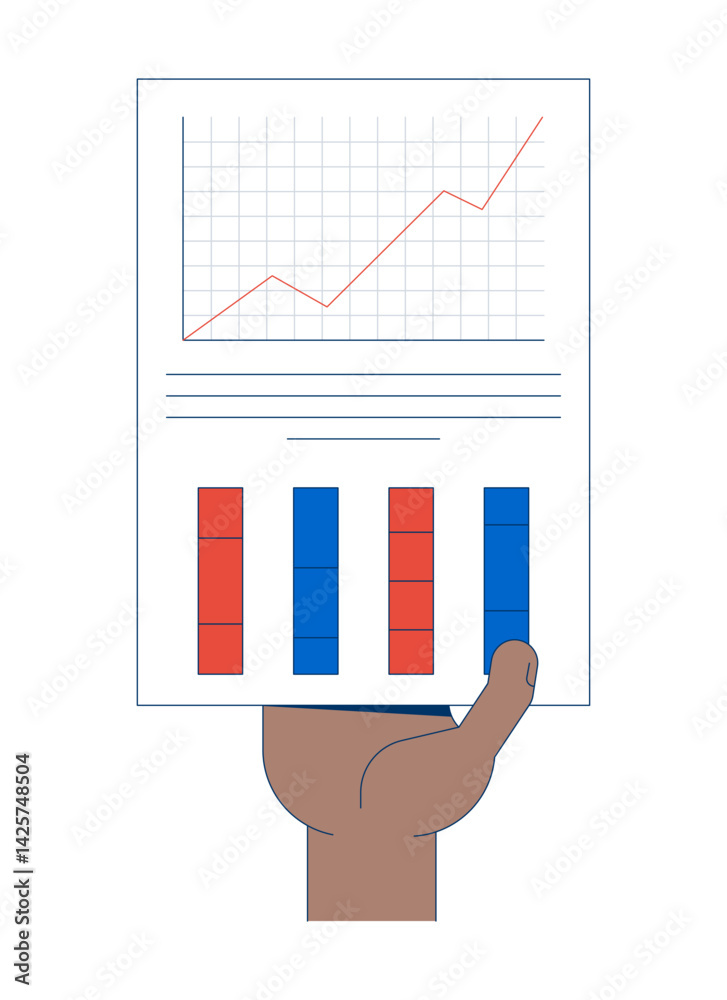 Hand holding line chart and column graphs infographic report vector ...