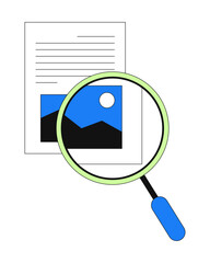 Poster - Taking closer look 2D onboarding ui illustration. Content verification. File analysis. Magnifying glass zooming in on document article cartoon concept isolated on white. Flat abstract vector metaphor