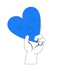 Poster - Sharing love 2D onboarding ui illustration. Empathy, appreciation. Compassion, giving. Gratitude thank you. Hand holding smiling heart cartoon concept isolated on white. Flat abstract vector metaphor