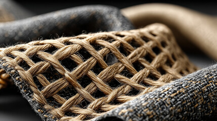Poster - close up of innovative bio fabric made from sustainable sources, showcasing intricate woven patterns and textures. fabric combines natural fibers with modern design, highlighting eco friendly