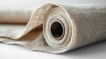 Aufkleber - roll of fabric made from cotton linen blend is displayed, showcasing its textured surface and natural color. fabric is rolled neatly, highlighting its quality and versatility for various uses