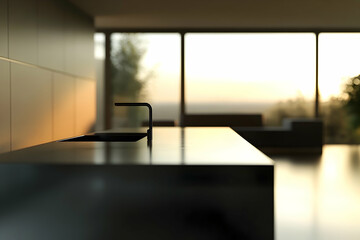 Poster - Modern kitchen countertop with minimalist design, featuring a dark hue.