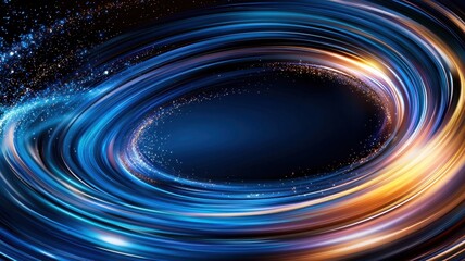 Poster - Luminous blue, gold light trails spiraling through starry cosmos, forming dynamic cosmic abstract background pattern dynamic