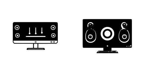 Poster - black icons representing audio equipment for mixers and speakers in a minimalist style
