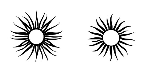 Poster - black sun icon designs featuring intricate rays, suitable for various artistic and decorative purpos