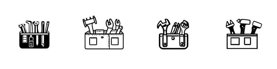 Poster - black icon set showcasing various tools in different styles and orientations suitable for crafting, 