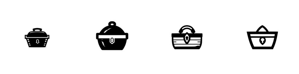 Poster - black icons displaying various container styles with locks for storage, transport, and security purp