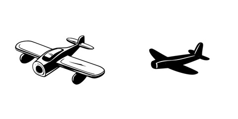Poster - black icon set featuring two distinct aircraft designs showcasing different styles and orientations 