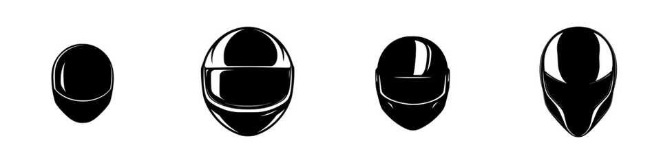 Poster - black icon set featuring various helmet designs suitable for racing, sports, or creative projects