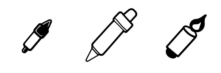 Poster - Set of black icons depicting various writing instruments including a marker, pen, and crayon on a white background