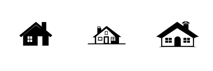 Poster - Set of three black house icons representing different architectural styles