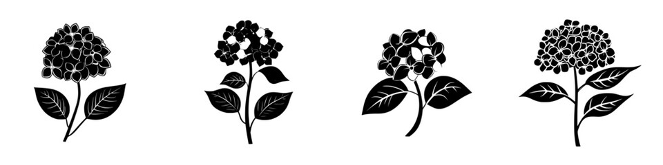 Poster - Set of black flower icons featuring various floral designs with detailed leaves and petals
