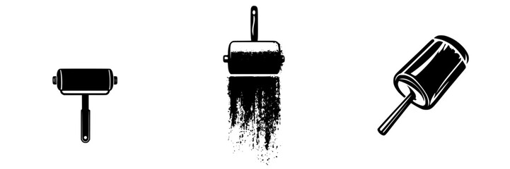 Poster - black icon set featuring various paint rollers suitable for artistic and home improvement projects i