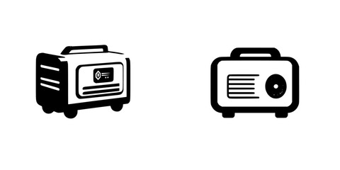 Poster - Set of black icons representing a portable generator and a retro radio, ideal for minimalistic designs