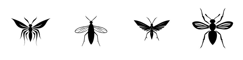 Poster - Illustration of various black insect icons showcasing different species in a simplistic style