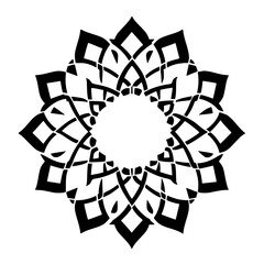 Poster - Black stylized icon featuring intricate floral design with geometric elements and a central circular space created in an artistic style
