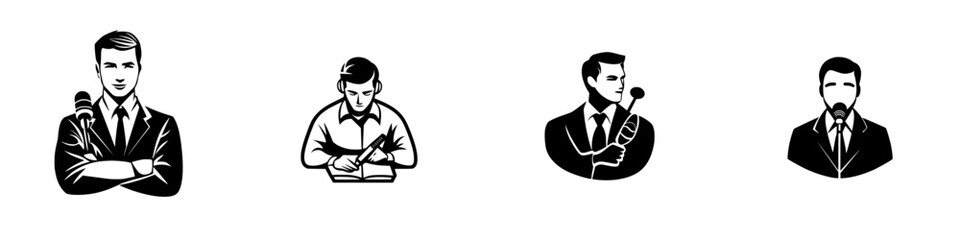 Poster - Black icon set featuring four distinct male figures representing different professions, showcasing diversity and creativity