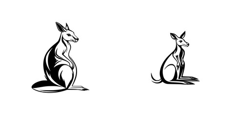 Poster - Stylized black icons of kangaroos showcasing distinct poses and artistic design elements for versatile graphic use