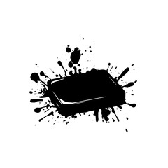 Poster - Black icon featuring ink splash with a rectangular shape and dynamic paint splatters for artistic representation