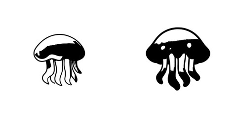 Poster - Set of black jellyfish icons with simple designs for digital use and creative projects