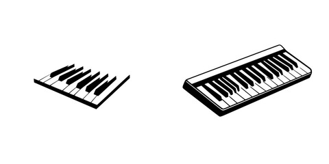 Poster - Set of black musical icons depicting a grand piano and a keyboard on a white background