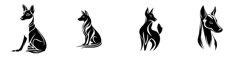 Poster - Stylized black icons of dogs showcasing different poses and expressions in a minimalist design