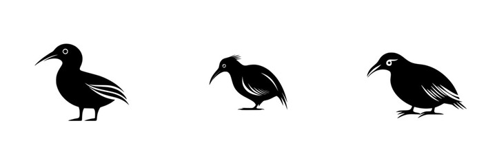 Poster - Set of three black bird icons showcasing distinct avian features and styles for design use