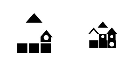 Poster - Set of black icons illustrating abstract shapes representing buildings and a roof structure, suitable for design and branding projects