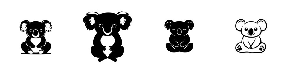 Poster - Black icons depicting various koala bear designs showcasing different expressions and postures