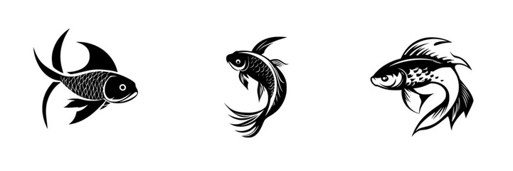 Poster - Set of black fish icons showcasing different styles and designs, suitable for various creative projects