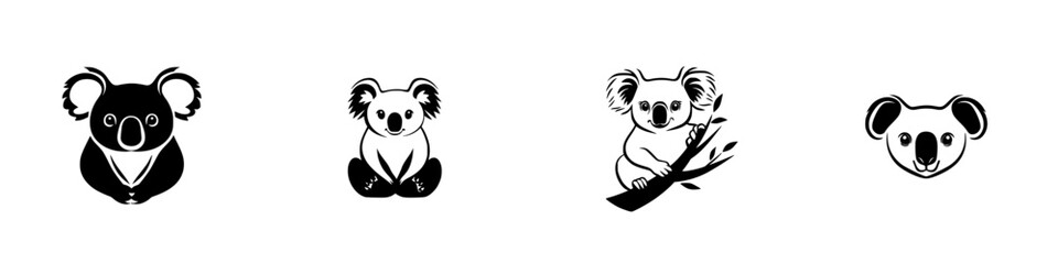 Poster - Set of black koala icons depicting various poses and expressions for creative use in designs and illustrations