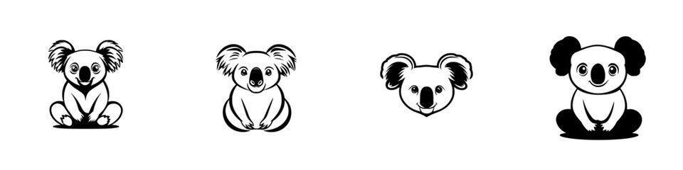 Poster - Cute black icon set featuring playful koala designs in various poses and expressions