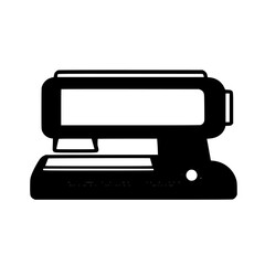 Poster - Set black icon of a stapler depicting a common office tool used for binding papers, illustrating a simple yet essential workspace item