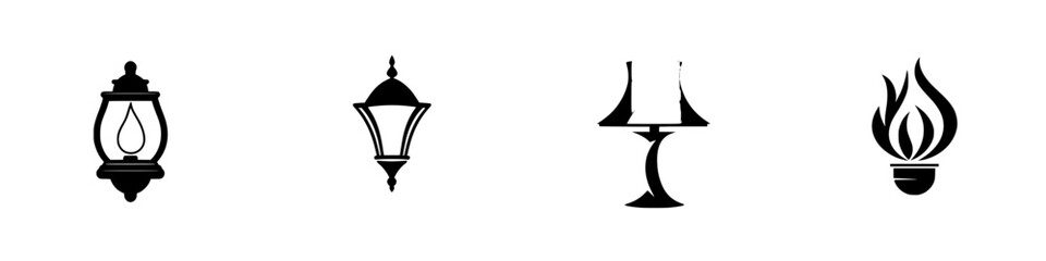 Poster - Black icons representing various types of lighting sources with a minimalist design featured on a white background